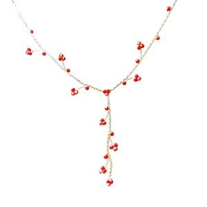 NWT Cookie Lee Red Rhinestone Y-Drop Necklace Silver Tone Signed